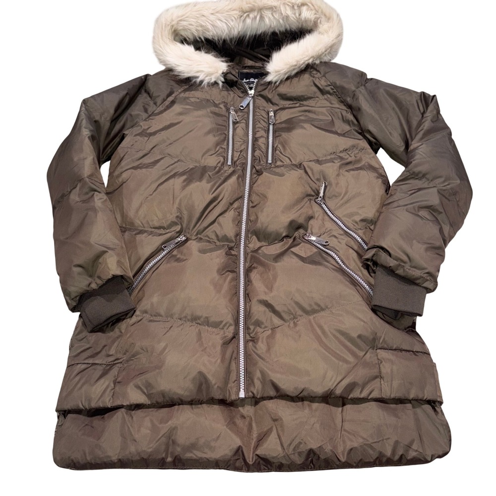 Puffer Parka Women XS Brown Faux Fur Hood Quilted Sam Edelman